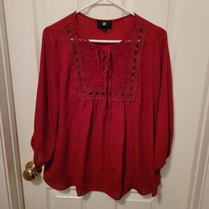Iz Byer Women's Deep Red Lace Accent Blouse